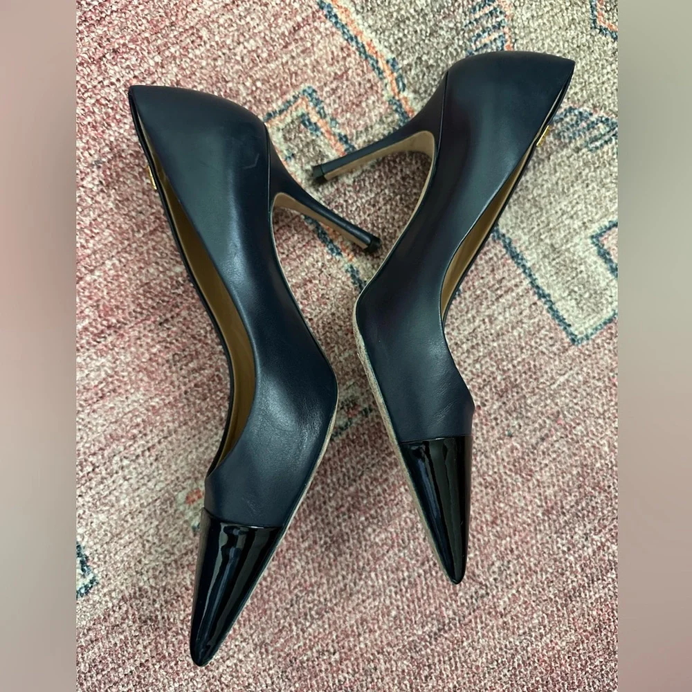 Tory Burch Penelope navy cap-toe pumps with a 3.35-inch stiletto heel - Picture 4 of 6
